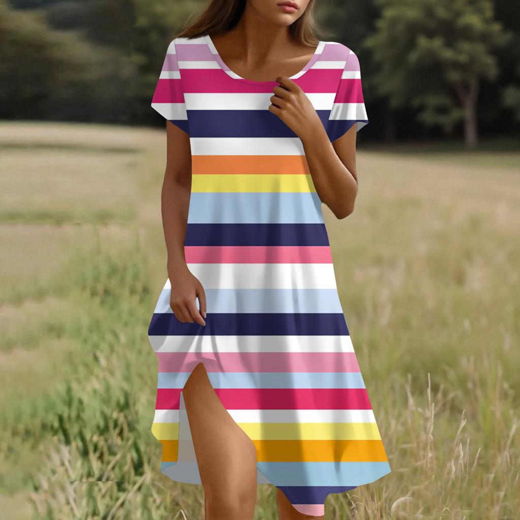 Женское модное повседневное платье с V-образным вырезом, короткими рукавами, завязкой, в полоску