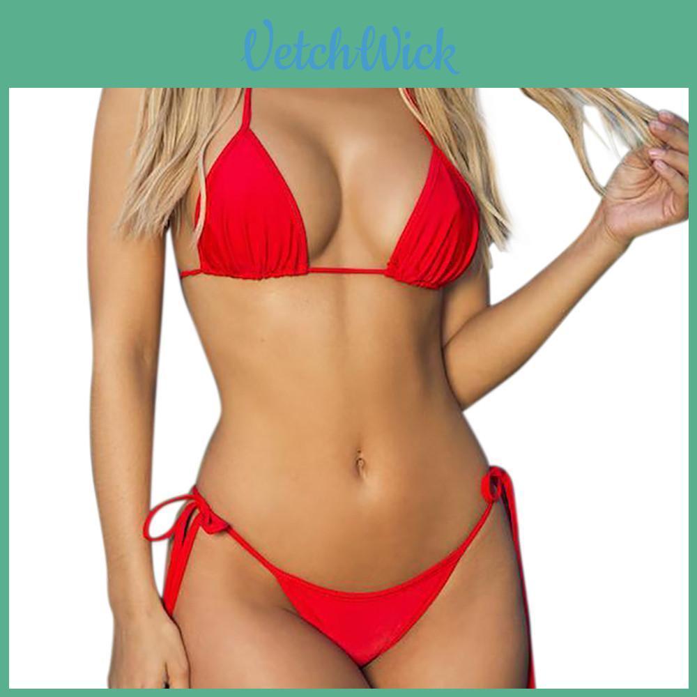 Girls Summer Women Bikini Set Swimwear Pushup Bandage Beachwear Solid Swimsuit