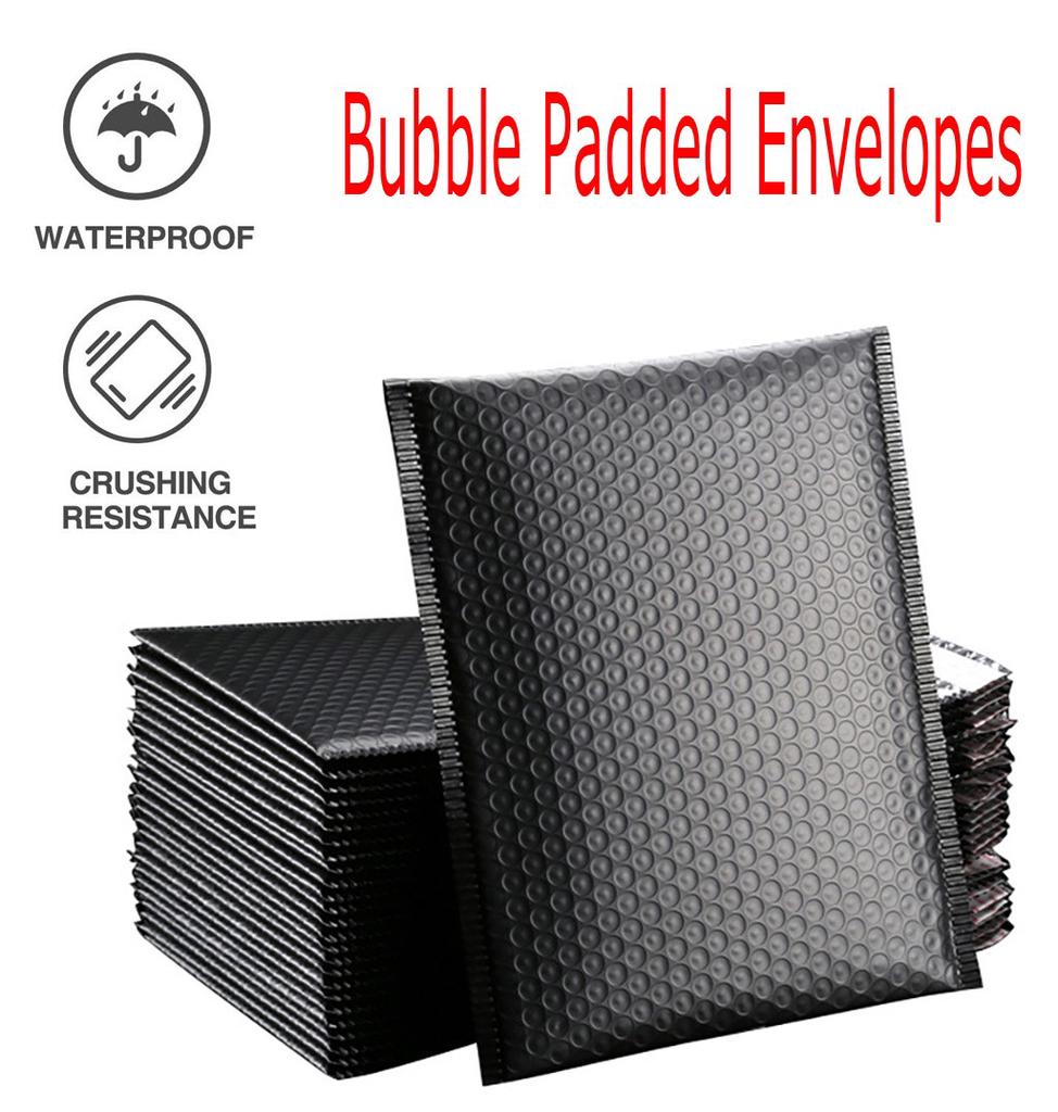50Pcs Bubble Mailers Мягкие конверты с подкладкой из полимера Самоуплотняющиеся черные
