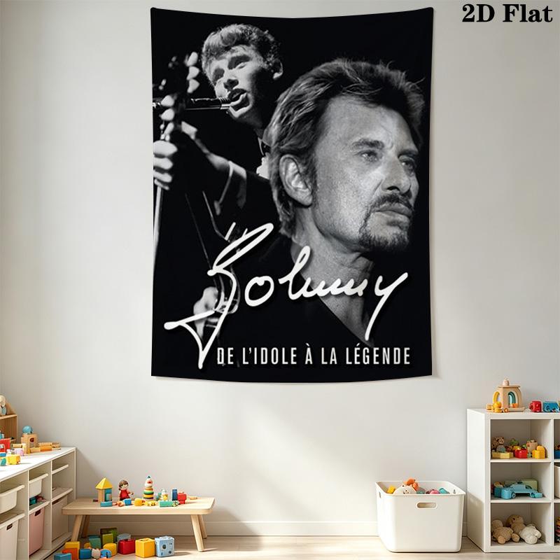 Johnny Hallyday Best Live Performances Tapestry Wallmounted Fashion Print Home Decor Background Wall Hanging Cloth Christmas Gift
