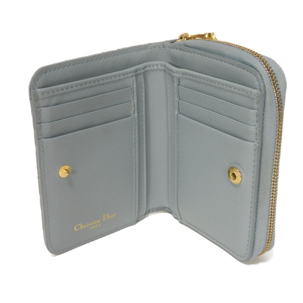 Подержанный кошелек Caro Scarlet (S5032UWHC_M81B) 7941 Текущий логотип CD Вышитый двустворчатый Cannage Небесно-голубой (10656) из Японии