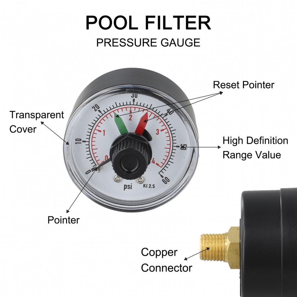 ECX2712B1 Манометр осевого давления для фильтров бассейна, необходимый для управления бассейном