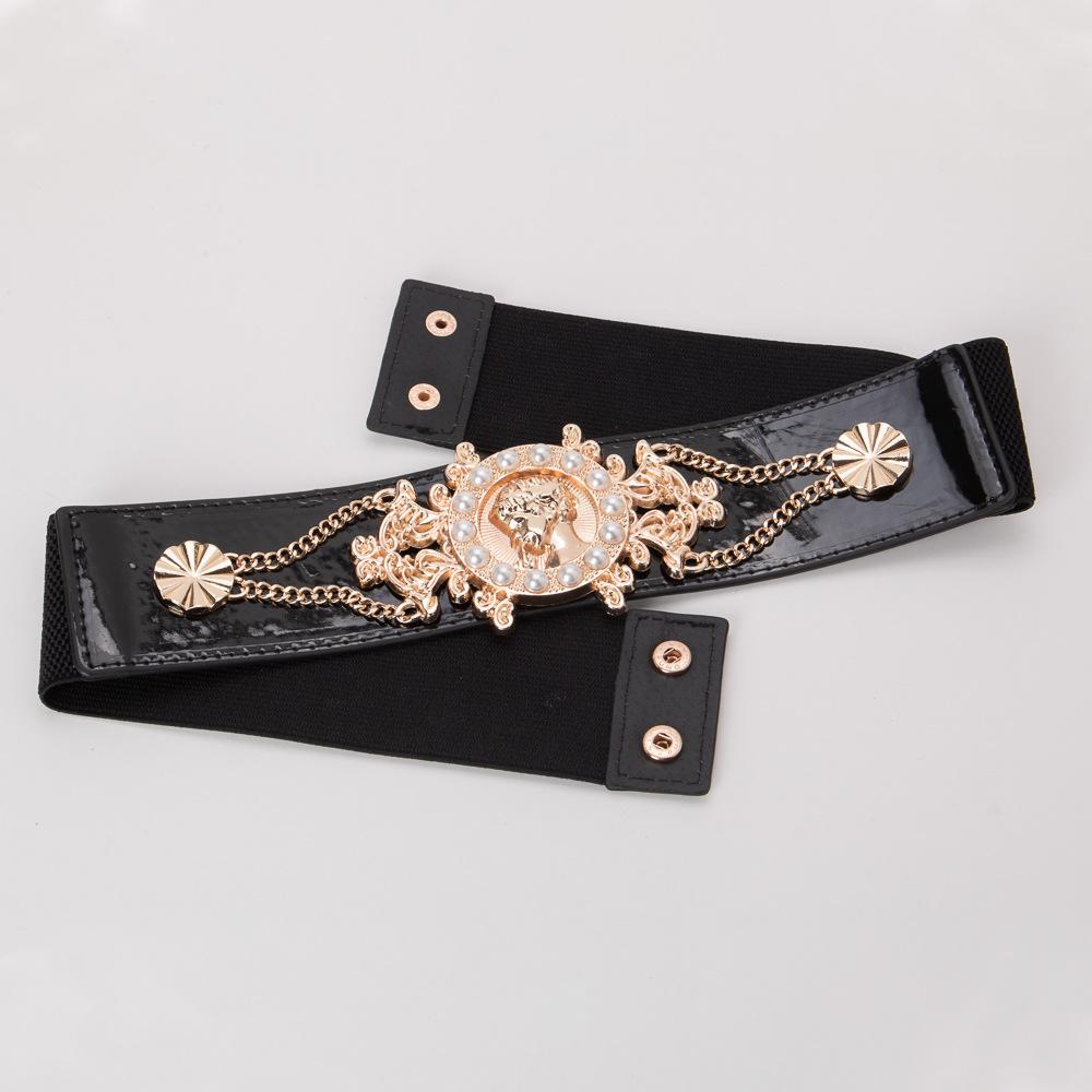 Stretch Elastic Waist Belt for Women with Wide and Versatile Suit Coat Waist-hugging Beauty Head Pearl Waist Seal