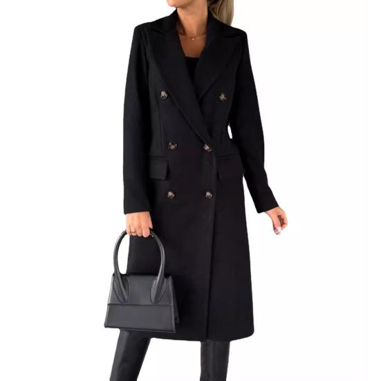 Women's Midi Long Wool Coat Double Breasted Trench Coat Classic Notch Lapel Peacoat Fall Winter Overcoat