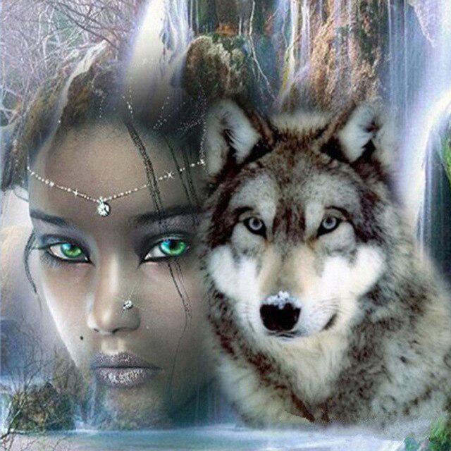 DIY 5D Алмазная картина Волк под луной Животное Мозаика Полная круглая дрель Алмазная вышивка