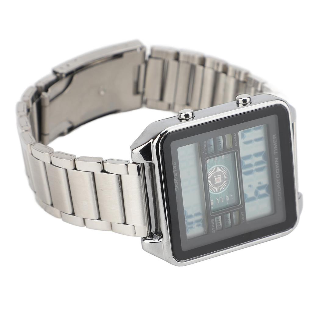 Цифровые часы для мужчин Функция обратного отсчета Календарь Будильник Водонепроницаемость Ремешок из нержавеющей стали