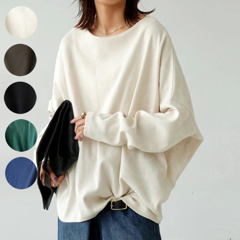 Women S Loose Round Neck Long Sleeve Solid Color Casual Basic T Shirt