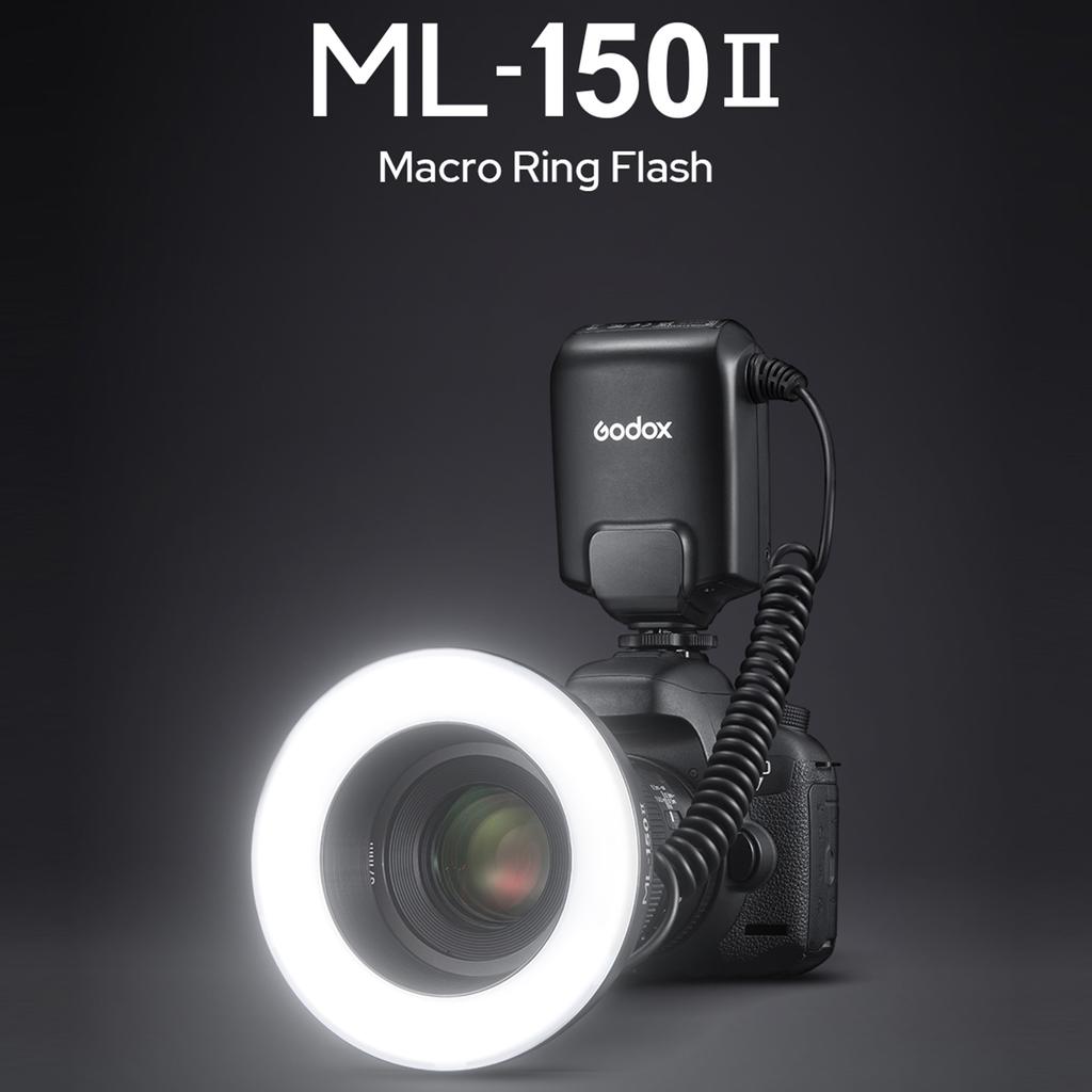 Godox ML-150II Универсальная макрокольцевая вспышка с 11 уровнями регулируемой яркости GN12 Быстрая перезарядка