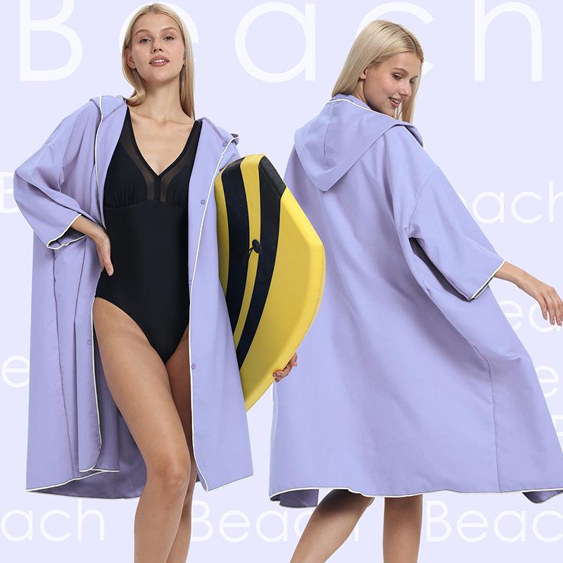 Быстросохнущее пончо с капюшоном на молнии 2025 - Портативный халат и пляжное полотенце