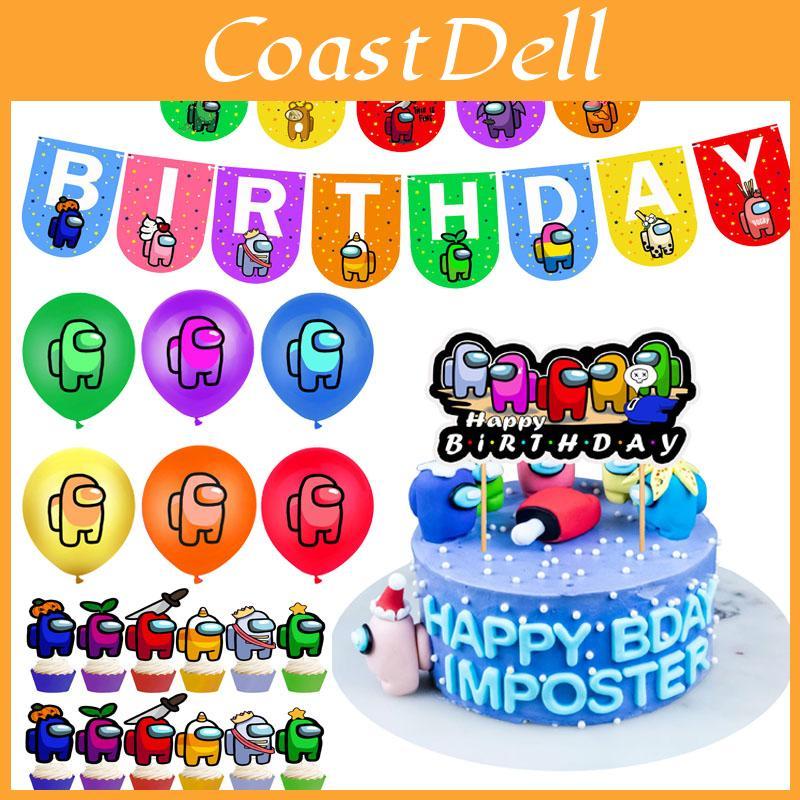 Игра Among Us Воздушный Шар Торт Капкейк Топпер Баннер День Рождения Вечеринка Принадлежности Декор