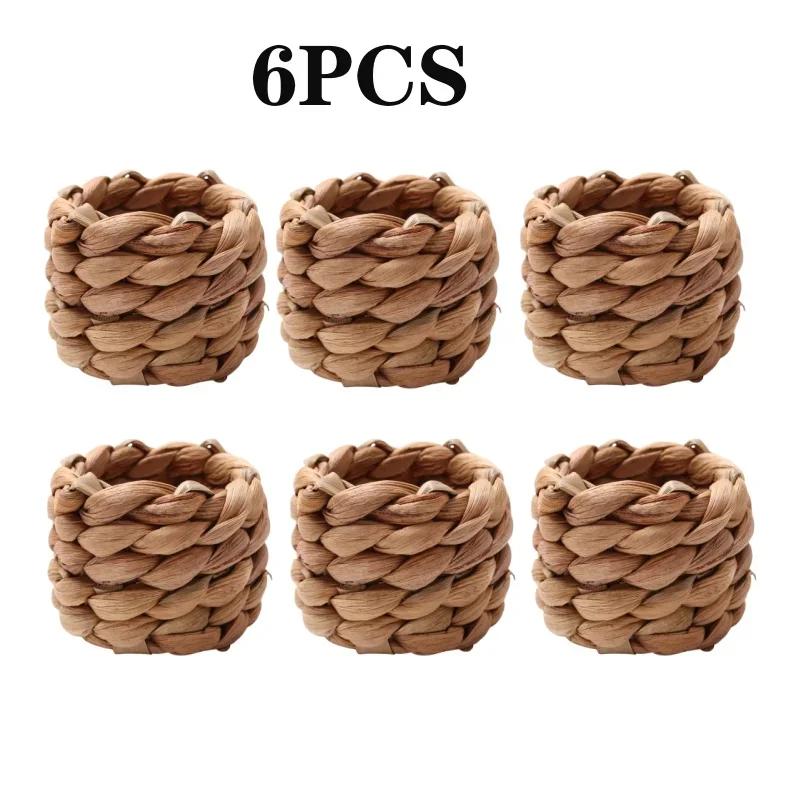 96PCS Handmade Straw Napkin Rings Hoargrass Napkin Rings Western Napkin Clasps Waterlily Straw Mouth Cloth Rings