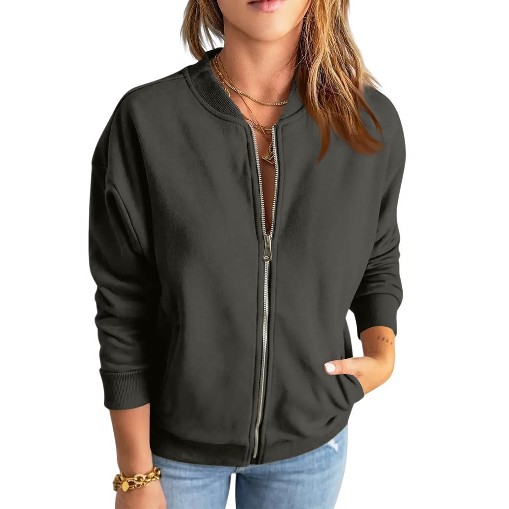 Women's Solid Color Zipper Fashionable Jacket Casual Jacket Top