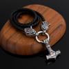 Nordic Viking Thor 'S Hammer Pendant Necklace Steel Wolf Head Necklace Men 'S Accessories 
