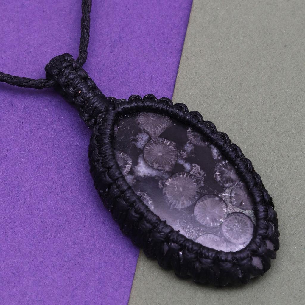 Черный ископаемый драгоценный камень, нить Holloween Gifted Jewelry Macrame Ожерелье 20-32 дюйма