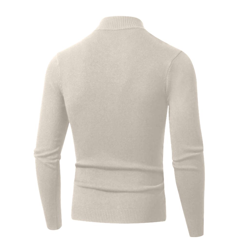 Мужской повседневный однотонный вязаный свитер на полумолнии со стойкой, мужской теплый флисовый вязаный пуловер