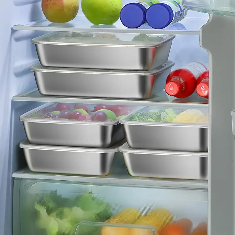 5 шт. Контейнеры для хранения продуктов из нержавеющей стали, штабелируемые, для холодильника и микроволновой печи, герметичные, кухонные аксессуары
