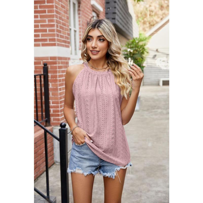 Женский летний жилет, свободные майки с круглым вырезом и морщинами, топ без рукавов, камзол