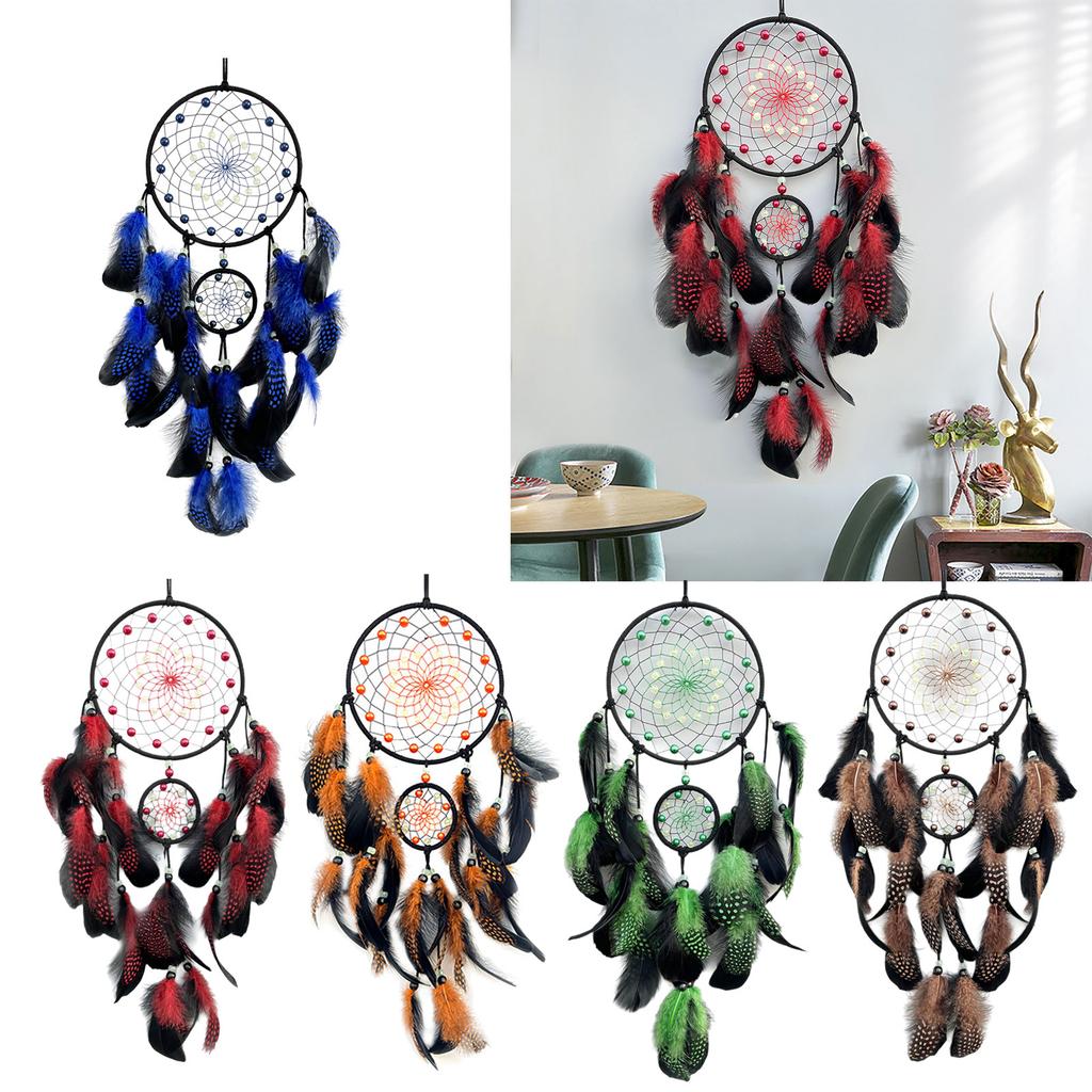 Glowing In Dark Dreamcatchers Wall Hanging Ornament with Feathered Tassels Wind Chimes for Bedroom and Nursery Decors