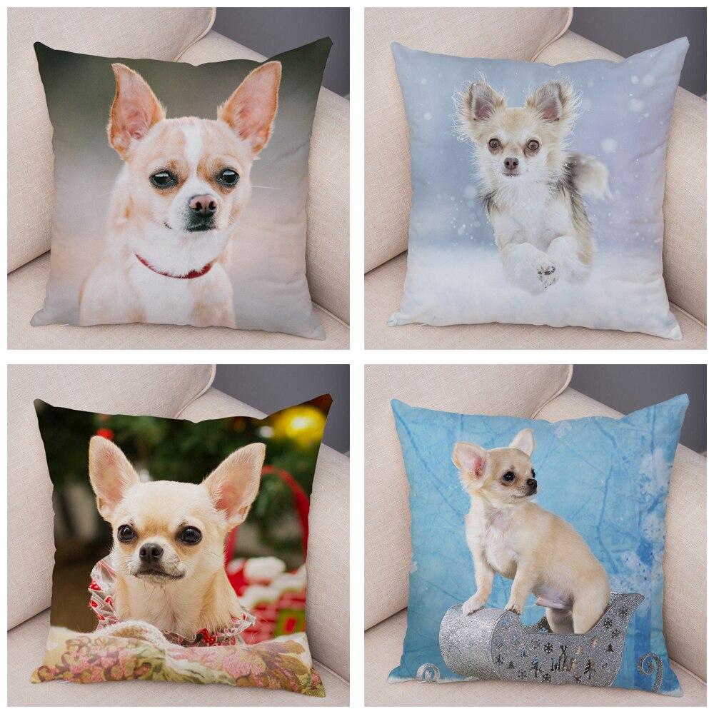 Cute Pet Animal Pillowcase Decorative Cute Puppy Chihuahua Pillowcase Soft Plush Cushion Cover for Car Sofa Home 45x45cm