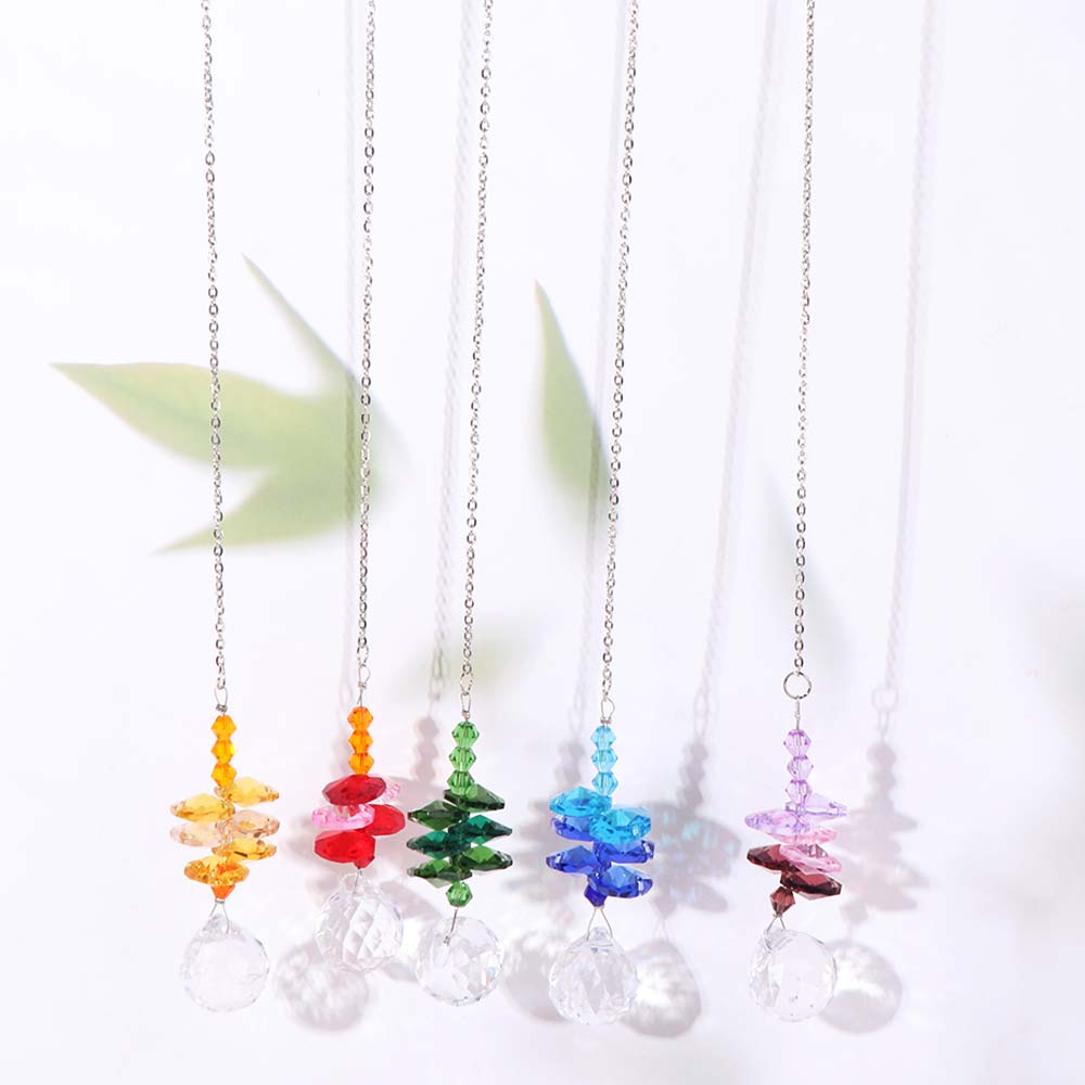 5Pcs Rotating Prism Pendant Hanging Sun Catcher Garden Decoration Crystal Wind Chime Tree