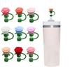 Silicone Straw Covers Caps Rose Flower Straw Toppers 10mm Reusable Leak-Proof Straw Toppers
