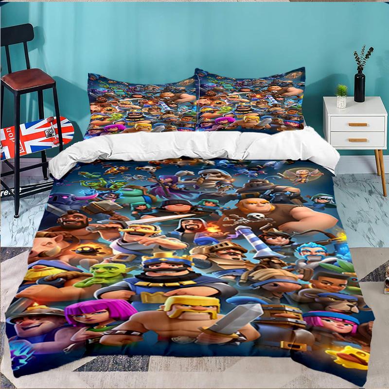 3PCS Clash Royale Heroes Collage Bedding set,Ideal for1pc Duvet Cover And 2pcs Pillowcases Perfect for Christmas gift,Ideal for Bedroom, Dormitory