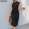 Женская мода лето весна однотонный принт без рукавов ПОЛО шеи с высокой талией повседневные платья
