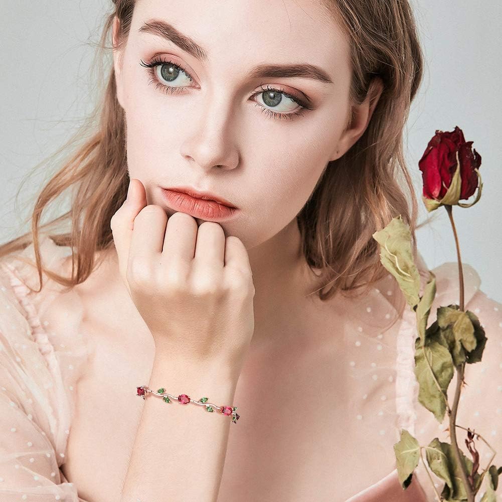14K Gold Plated 7 in Bracelet for Women Flower Vine Ruby Tennis bracelet