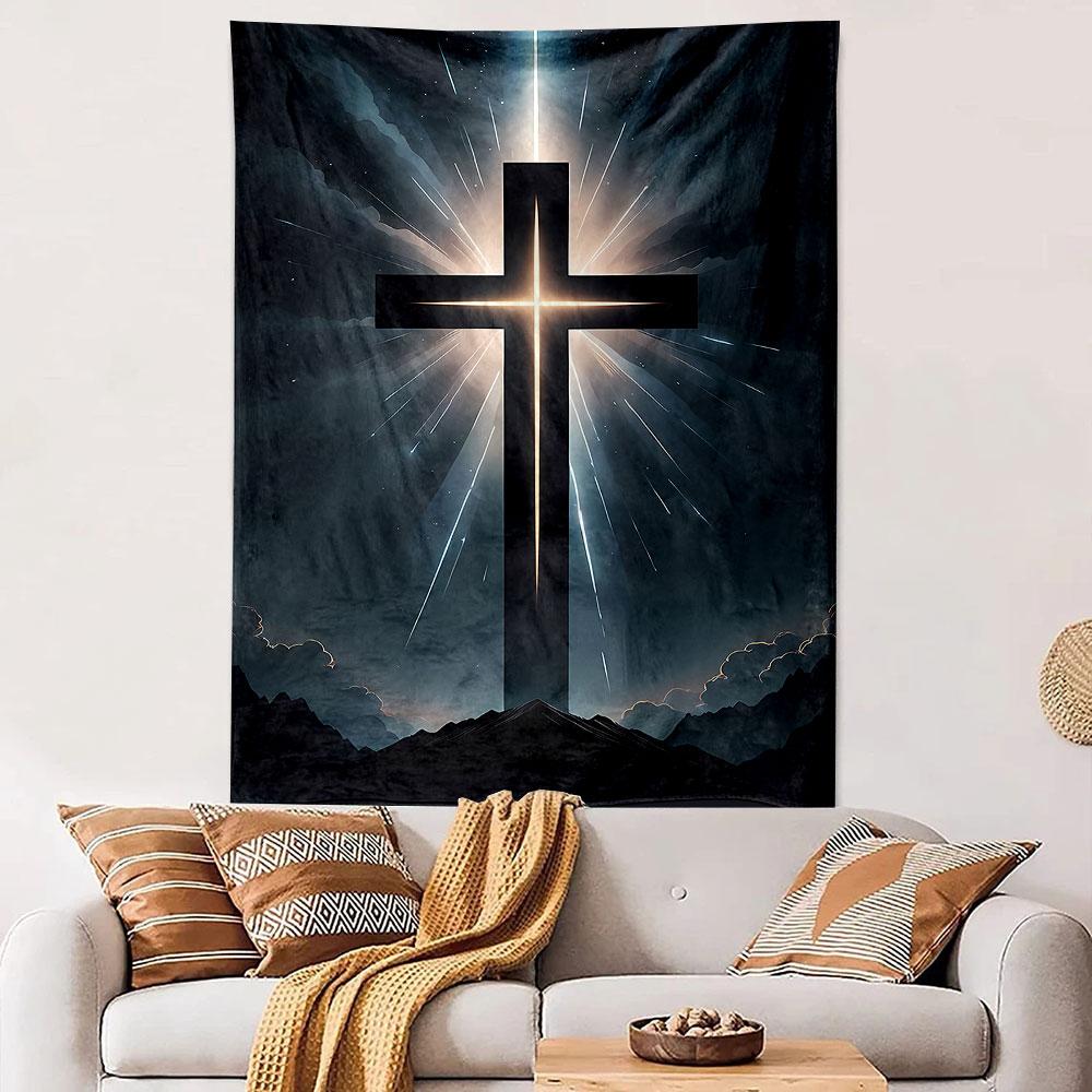 Radiant Cross Over Mountain Patterned tapestry home decor, suitable for bedroom and living room, gift