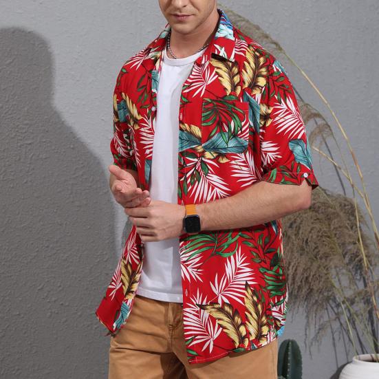 Мужская рубашка с лацканами и короткими рукавами, кардиган, свободный топ, блузка, пляжная повседневная рубашка с принтом для отпуска