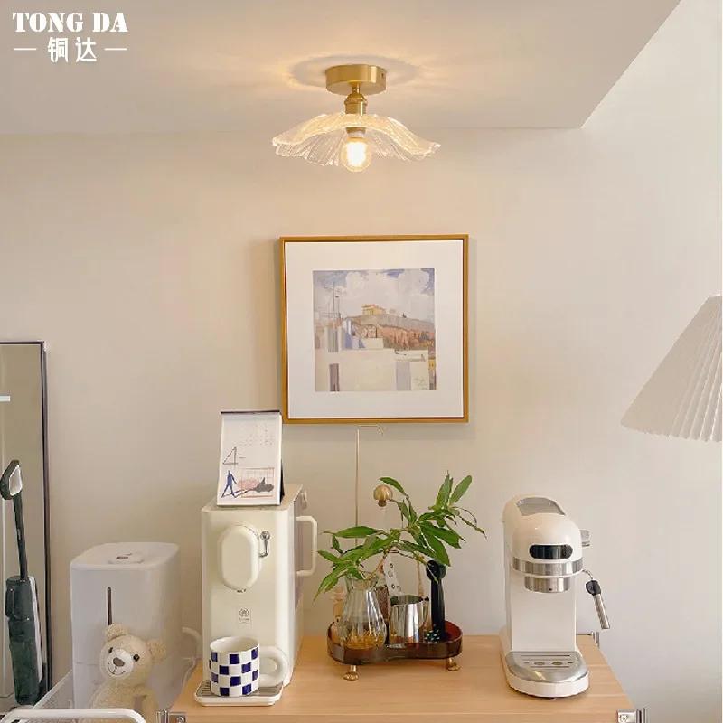 Изысканный светодиодный потолочный светильник из стекла в виде листа лотоса, теплый свет, светильник для прихожей, коридора, ретро, освещение для интерьера гостиной