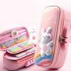 Сумка-карандаш, двухслойная 3D-печать, гладкая двойная молния, дизайн с паролем, милый узор кролика, компактная коробка для канцелярских принадлежностей с ручкой, ежедневное использование