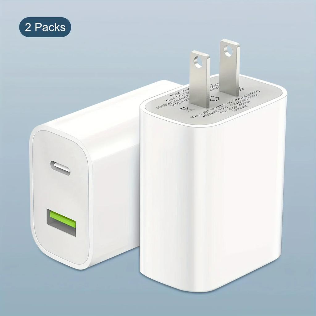 Набор из 2 высокоскоростных зарядных блоков USB C - Адаптер Power Delivery с двумя портами и быстрой зарядкой Type C