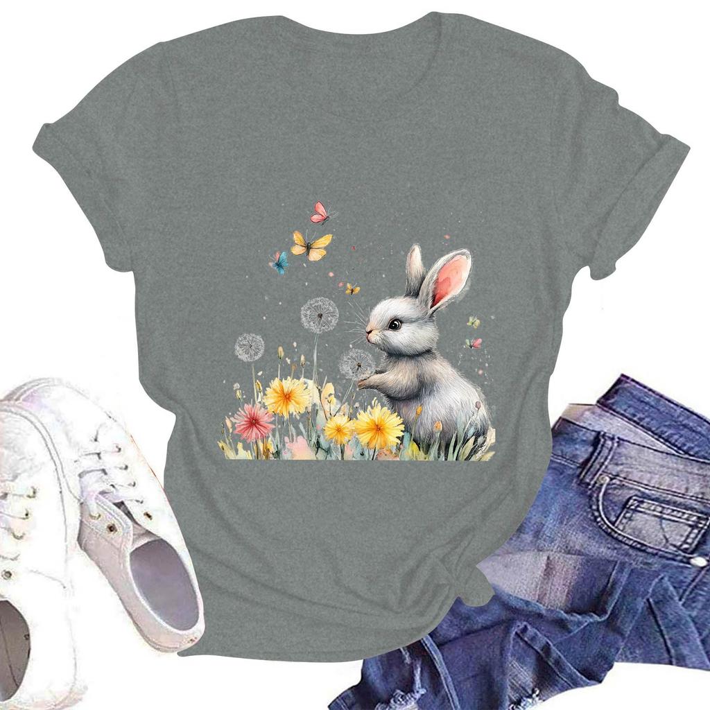 Women's Casual Round Neck Short Sleeve Pullover Printed T-Shirt Top