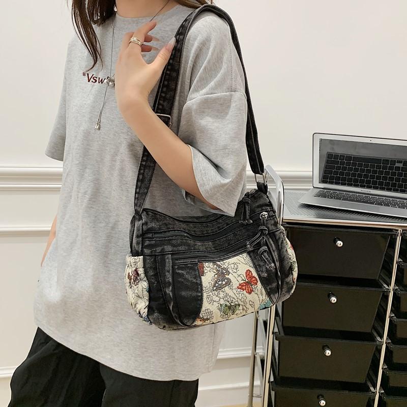 Джинсовая сумка Многосекционная сумка через плечо Женская сумка на плечо