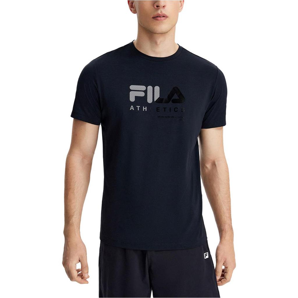 Fila Футболка мужская с принтом логотипа American Vintage Fitness, с круглым вырезом, с коротким рукавом, топы, глубокий черный A11M321104BBK