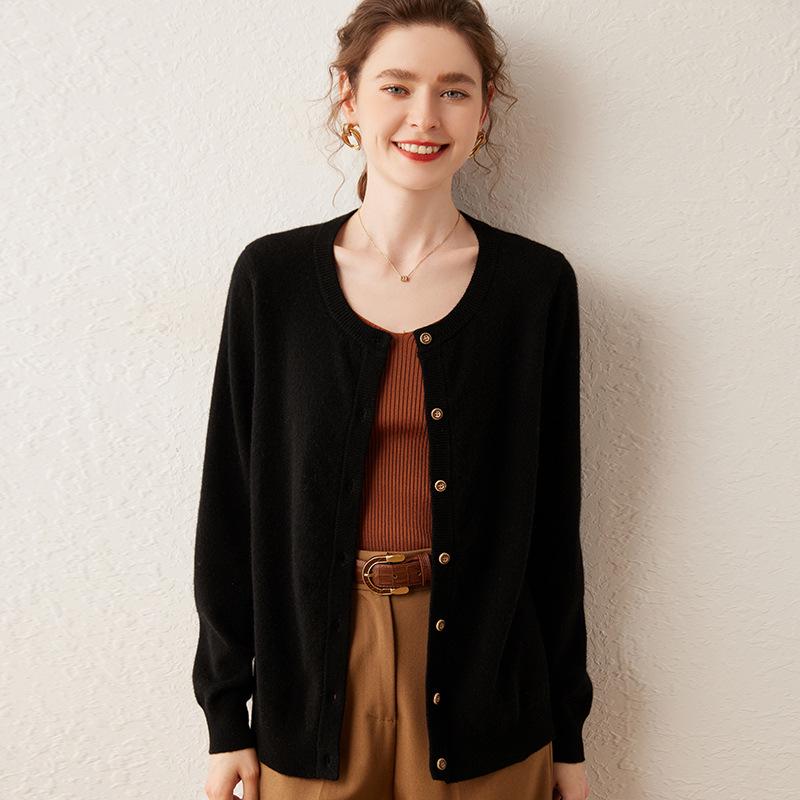 Women's Versatile Round Neck Casual Cashmere Knit Cardigan - Lightweight, Large Size Outerwear
