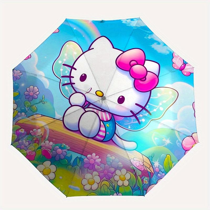 Hello Kitty,Fantasy Garden Automatic Folding Umbrella-Simple 8-Rib Design, Bright Cartoon Pattern, Durable Iron Frame, Suitable For Travel,