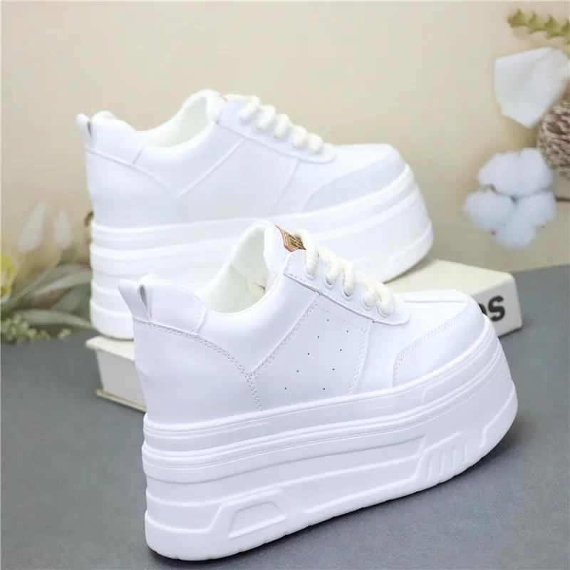 Модные 12 см Удобные Весенние Ботильоны из Натуральной Кожи на Платформе и Танкетке Осенняя Женская Обувь Синтетические Массивные Кроссовки