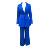2 Pcs/Set Women Coat Pants Suit Lapel Formal Business Style Long Sleeve Single Button Wide Leg Straight Commute Office Trousers Set