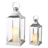 Set of Two Silver Lantern Square Stainless Steel Lantern Best Indoor Outdoor Decoration