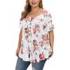 Spring Summer Women's Short Sleeve Top Plus Size V-neck Button Floral Printed T-shirt