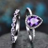 Charming Pear Purple Cubic Zircon Set Rings for Women Wedding Party Temperament Elegant Lady Accessories Fashion Jewelry