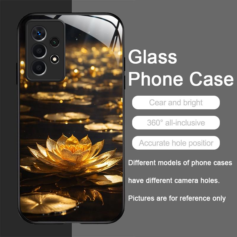 Креативный чехол из закаленного стекла с узором «Золотой цветок лотоса» для Samsung Galaxy S25 Ultra S24 S23 Plus S22 S21 S20 FE 5G