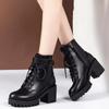 Fashion Winter Women's Boots 2024 New Lace Up Boots for Womens Fashion Thick Heel Side Zipper Ankle Boots Warm Female Motorcycle Shoes