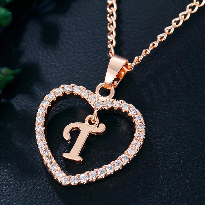 Charming Alphabet Elegant Pendant Initial Letter Simple Exquisite Love Heart Necklace Fashion DIY