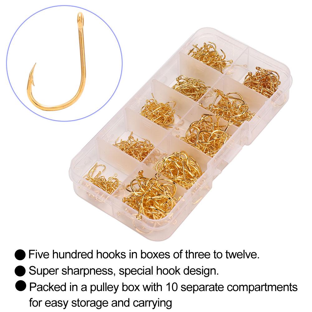 500Pcs Box High Carbon Steel Fishhooks Sharpened Barbed Circle Fishing Hooks Set 3 12 (#3)