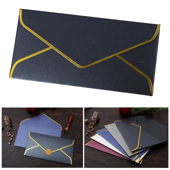 10 шт., конверт с золотой каймой, V-образный клапан, быстрая печать, винтажный роскошный офисный чек, письмо, рассылка, поздравление с днем ​​рождения, выпускной, свадебная вечеринка, приглашение