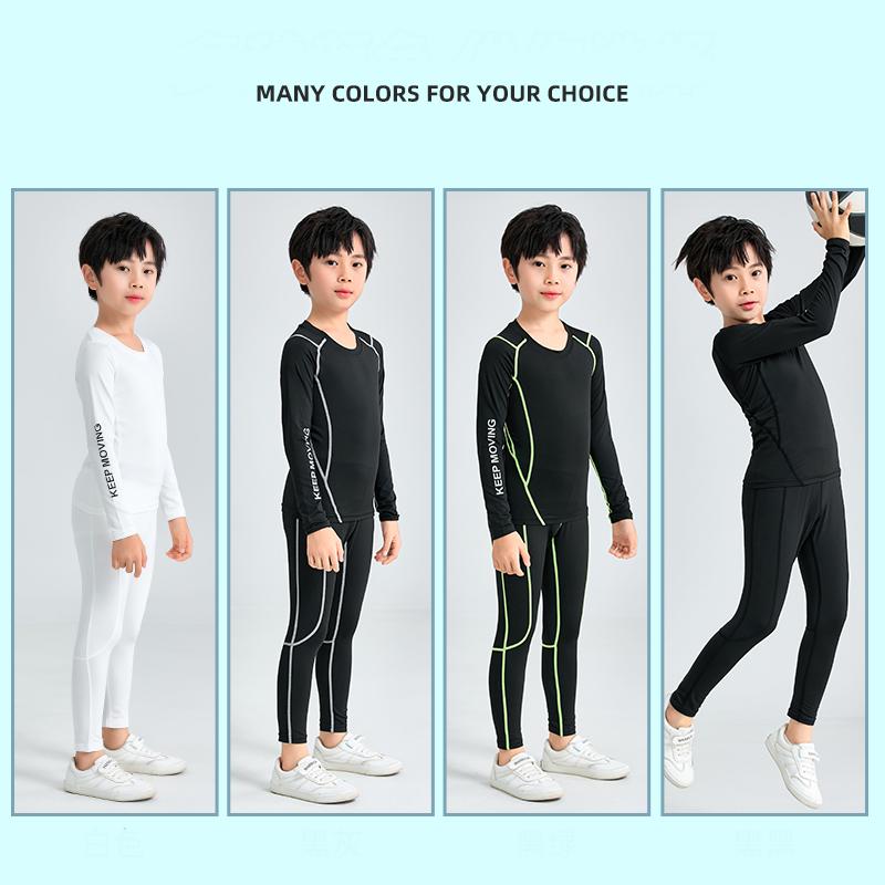 Boys Compression Tights Sets Running Training Fitness Sports Breathable Quick Drying Long Sleeve T-shirt