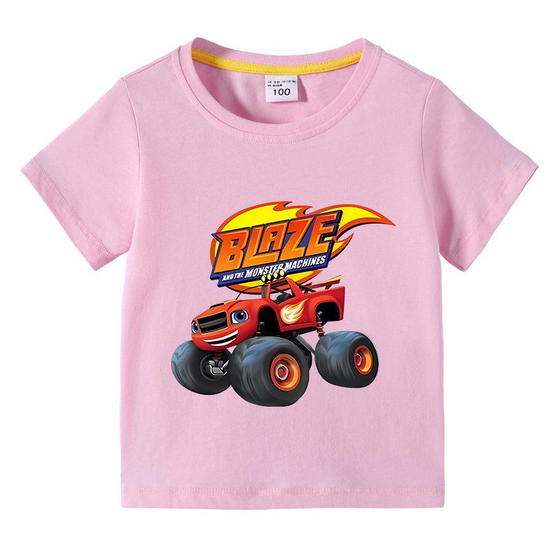 2025 Summer Kids Blaze And The Monster Machines Cartoon Funny Tshirt Childrens Short Sleeved Tees Girls Boys Tops Clothes